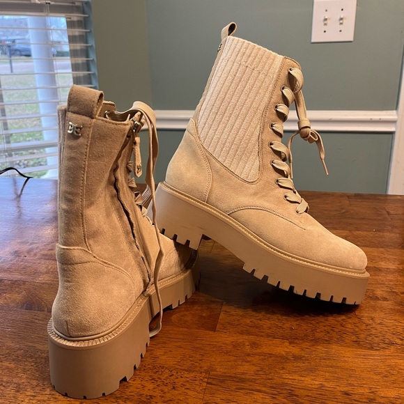 New Sam Edelman Evina Combat Platform Boot Sesame Suede size 8 - Picture 1 of 10